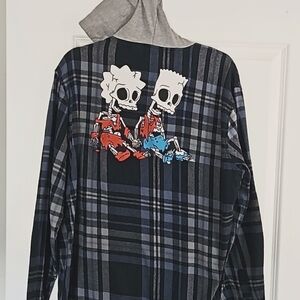 THE SIMPSONS Skeleton Bart & Lisa Hooded Flannel Long Sleeve Shirt Size XL